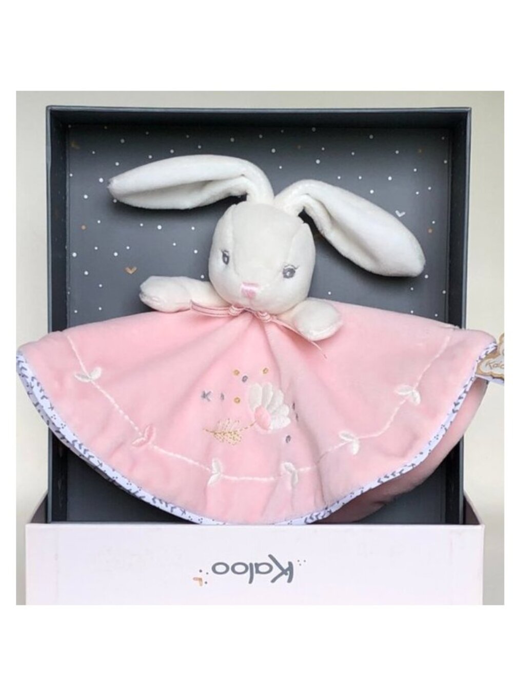 Kaloo Round Pink Rabbit Doudou /Lovey/Security blanket w/New In Gift Box For 0+